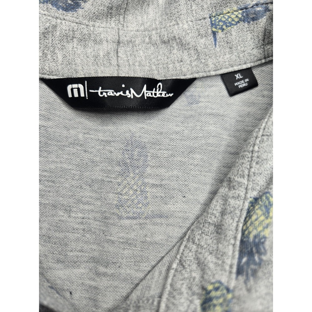 Travis Mathew XL Men's Polo Shirt Gray Pineapple Drink Print Short Sleeve - Picture 2 of 6